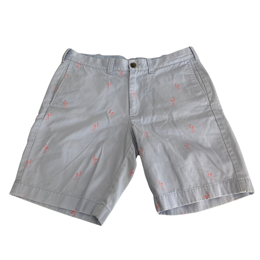 J. Crew Gramercy Shorts Mens 33W Blue‎ Flamingo Print Casual Cotton Summer